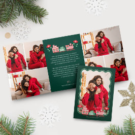 Pink Vintage Train Christmas Tree Delivery Photos Dreifach Gefaltete Urlaubskarte