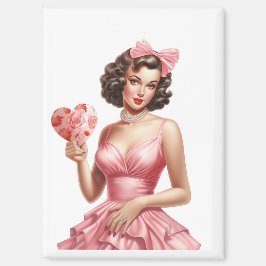 Pink Vintage Valentine Pin-Up Girl Magnet 