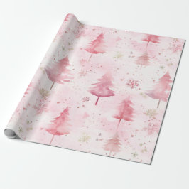 Pink Vintage Weihnachten Pine Trees Geschenkpapier