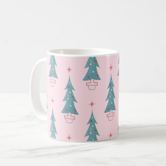 Pink Vintage Weihnachtsbaum Weihnachtsmuster Kaffeetasse (Vorderseite Links)