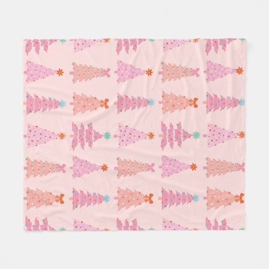 Pink Vintage Weihnachtsbaumen Fleece Blanket (Vorderseite (Horizontal))