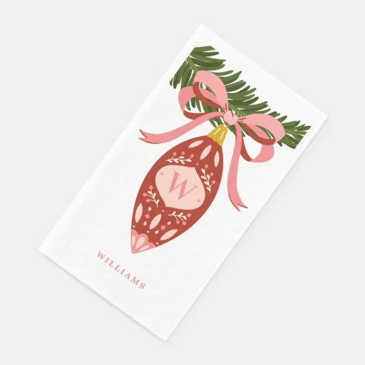 Pink Vintage Weihnachtsschmuck Monogram Serviette (Ecke)