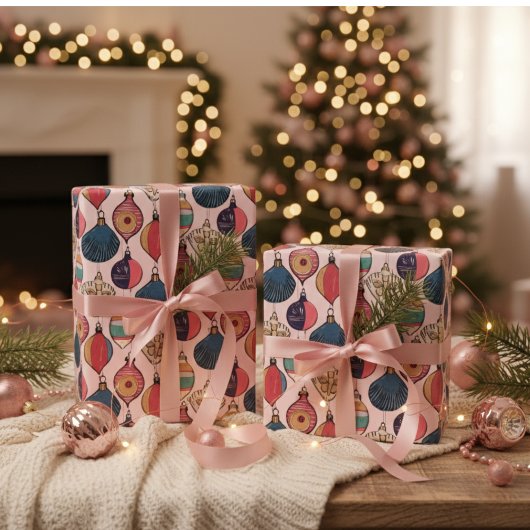 Pink Vintage Weihnachtsschmuck Muster Geschenkpapier