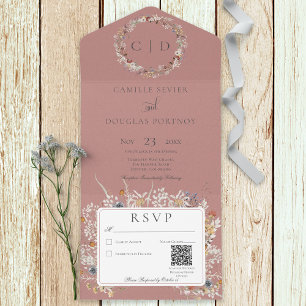 Pink Vintage Wildflower QR Code All in One Invite Einladung