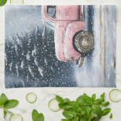 Pink Vintager LKW Hauling ein Weihnachtsbaum Geschirrtuch (Gefaltet)