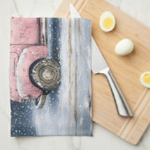 Pink Vintager LKW Hauling ein Weihnachtsbaum Geschirrtuch (Viertel Falte)