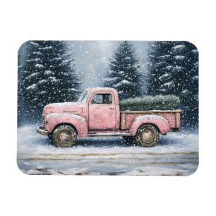 Pink Vintager LKW Hauling ein Weihnachtsbaum Magnet