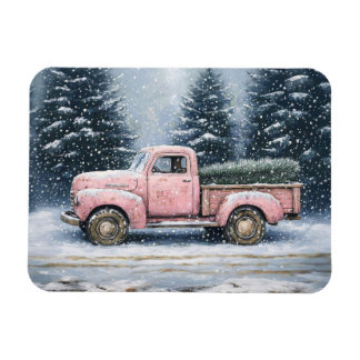 Pink Vintager LKW Hauling ein Weihnachtsbaum Magnet