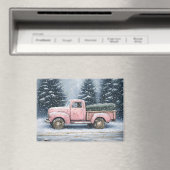 Pink Vintager LKW Hauling ein Weihnachtsbaum Magnet (In Situ (Geschirrspüler))