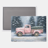 Pink Vintager LKW Hauling ein Weihnachtsbaum Magnet (Vorderseite/Rückseite)
