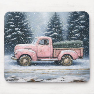 Pink Vintager LKW Hauling ein Weihnachtsbaum Mousepad