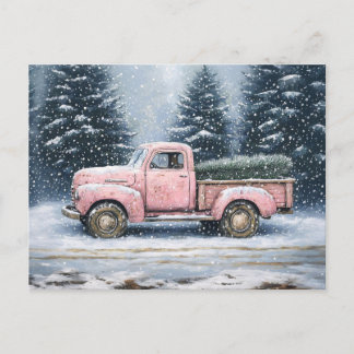 Pink Vintager LKW Hauling ein Weihnachtsbaum Postkarte