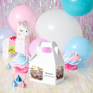 Pink Vintager LKW mit Safari Animals Baby Dusche Geschenkschachtel