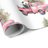 Pink-Vintager Lkw und Panda-Bär Geschenkpapier (Rolleneckpunkt)
