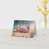 Pink Vintager Sportwagen Happy Retirement Karte (Gelbe Blume)