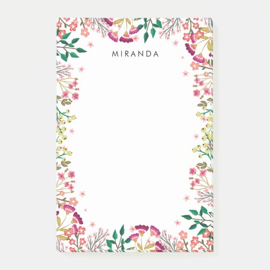 Pink & Violet Boho Wildblumen Name hinzufügen Post-it Klebezettel (Vorderseite)