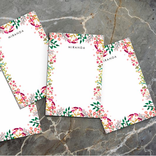 Pink & Violet Boho Wildblumen Name hinzufügen Post-it Klebezettel