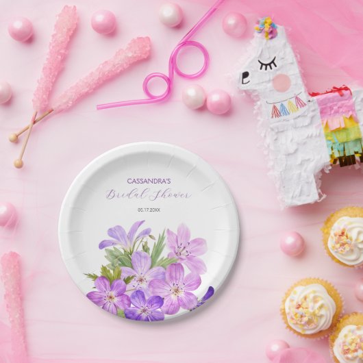 Pink Violet Geranium Brautparty Pappteller (Party)