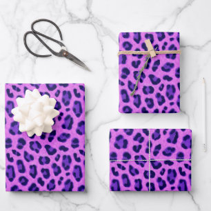 Pink Violet Leopard Tierdruckmuster Geschenkpapier Set