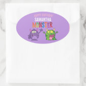 Pink violet monster Fun kids  Ovaler Aufkleber (Tasche)