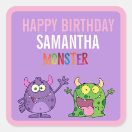 Pink violet monster Fun kids  Quadratischer Aufkleber