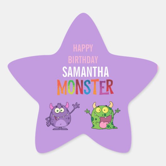 Pink violet monster Fun kids  Stern-Aufkleber (Vorderseite)