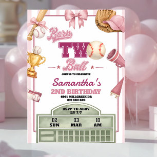 Pink-Violette Baseball-Geburtstagsfeier zum Zweite Einladung