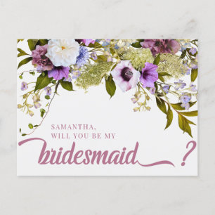 Pink-violette Blumen werden Sie meine Bridesmaid-K Postkarte