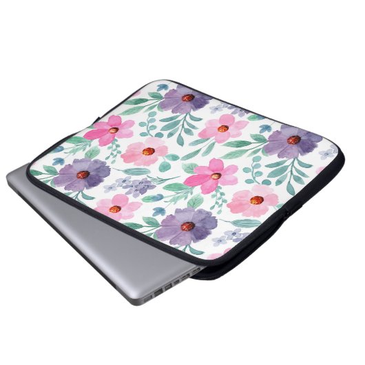 Pink-violette Blüten Hübsche Girly-Laptop-Sleeve-T Laptopschutzhülle (Vorne Knopf)