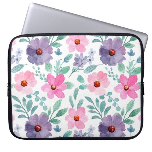 Pink-violette Blüten Hübsche Girly-Laptop-Sleeve-T Laptopschutzhülle (Vorderseite)