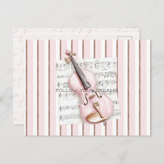 Pink Violin Music Sheet Postkarte (Vorne/Hinten)
