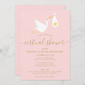 Pink Virtual Online Babydusche mit langer Entfernu Einladung (Vorne/Hinten)