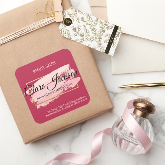 Pink Viva Magenta Golden Quadratischer Aufkleber (Schenken)