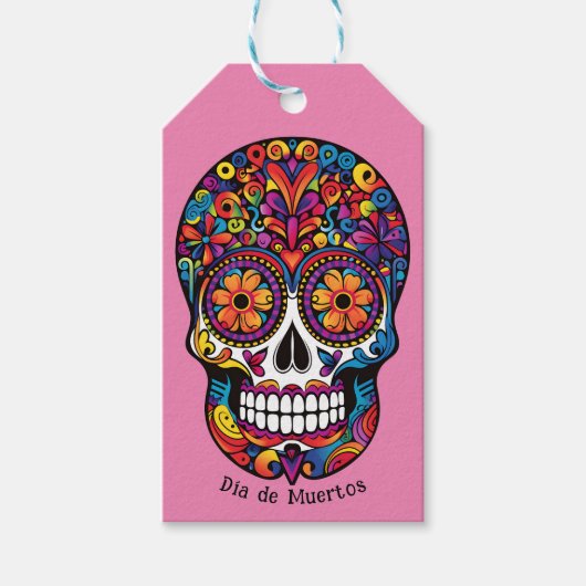 Pink vivid Dia de Muertos Geschenkanhänger (Vorderseite)