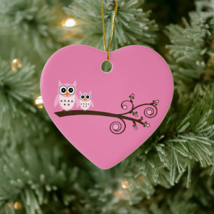 Pink-Vögel-Themen-Eule-Weihnachtsschmuck-Dekoratio Keramikornament