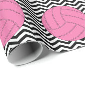 Pink Volleyball Black&White Zickzack Wrapping Pape Geschenkpapier (Rolleneckpunkt)