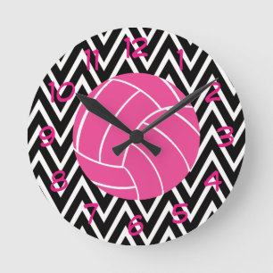 Pink Volleyball Chevron Zigzag Pattern Wall Clock Runde Wanduhr