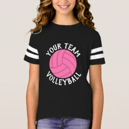 Pink Volleyball Custom Team Name Girls Jersey T-Shirt