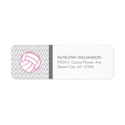 Pink Volleyball Grau Zickzack Adressenmarken (Vorne)