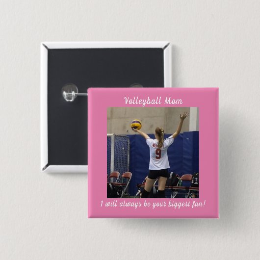 Pink Volleyball Mama Foto Button (Vorne & Hinten)