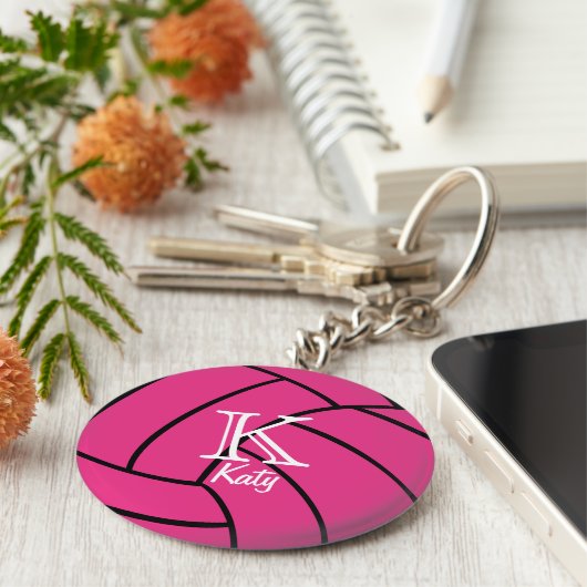 Pink Volleyball Monogram Schlüsselanhänger (Seite)