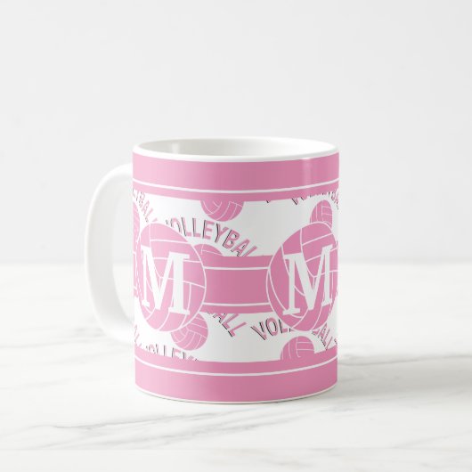 Pink Volleyball - Monogramm Kaffeetasse (Vorderseite Links)
