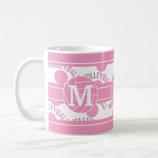 Pink Volleyball - Monogramm Kaffeetasse (Links)