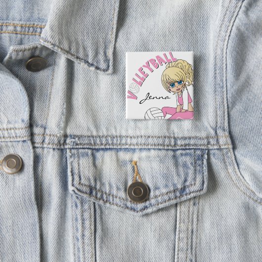 Pink Volleyball Niedlich Girl personalisieren Button (Beispiel)
