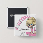 Pink Volleyball Niedlich Girl personalisieren Button (Vorne & Hinten)
