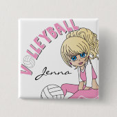 Pink Volleyball Niedlich Girl personalisieren Button (Vorderseite)
