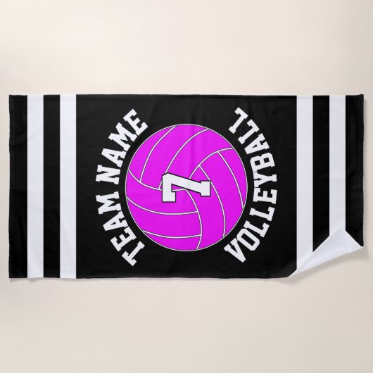 Pink Volleyball Team Name und Spielernummer Strandtuch (Vorderseite)