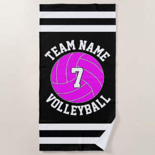 Pink Volleyball Team Name und Spielernummer Strandtuch