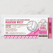 Pink Volleyball Ticket Pass Kinderdusche Einladung (Vorderseite)