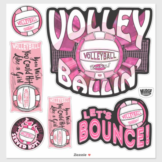 Pink Volleyballin Aufkleber (Blatt)